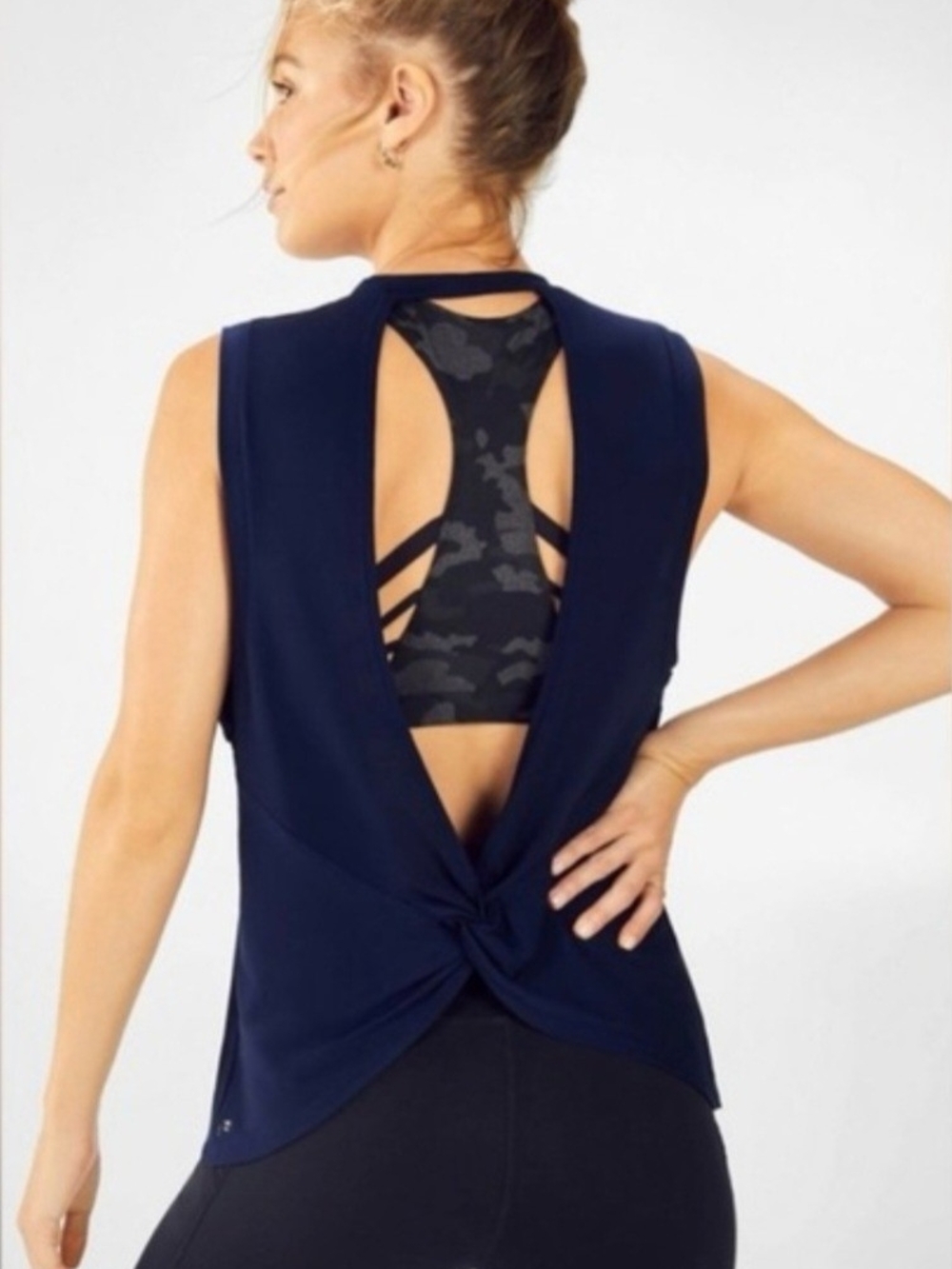 Fabletics Navy Blue Open Twist-Back Athletic Tank Womens Small